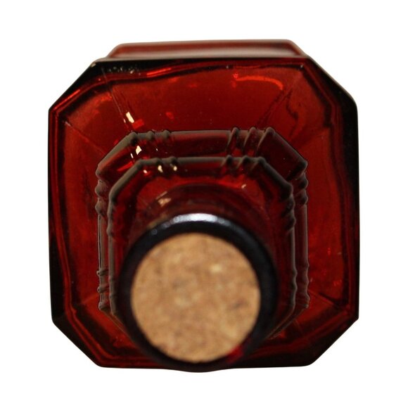 Vtg Ruby Red Glass Decanter w/Cork Stopper/Raised Design Holiday Bottle/Vase - Picture 4 of 7